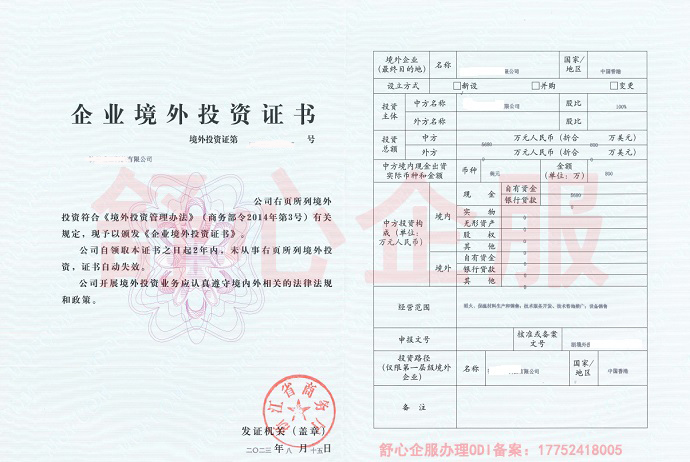ODI境外投資證書